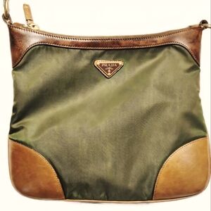 #1803 Prada Green and Brown Crossbody Bag with Elegant Design